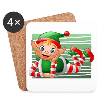 Cute Christmas Elf Character Green Holiday Art - Untersetzer (4er-Set) - Weiß - Vorne