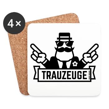 Trauzeuge Handzeichen (Polterabend / JGA / 1C) - Untersetzer (4er-Set) - Weiß - Vorne
