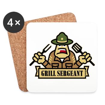 Grill Sergeant (Grilling / BBQ / Barbecue / Outl) - Coasters (set of 4) - white - Front