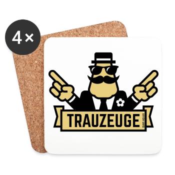 Trauzeuge Handzeichen (Polterabend / JGA / 3C) - Untersetzer (4er-Set) - Weiß - Vorne