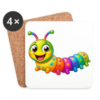 Colorful Caterpillar Cartoon Funny Animal - Coasters (set of 4) - white - Front