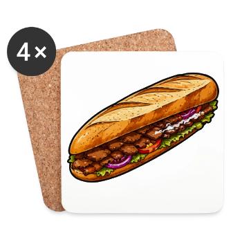 Baguette-Sandwich Illustration - Untersetzer (4er-Set) - Weiß - Vorne