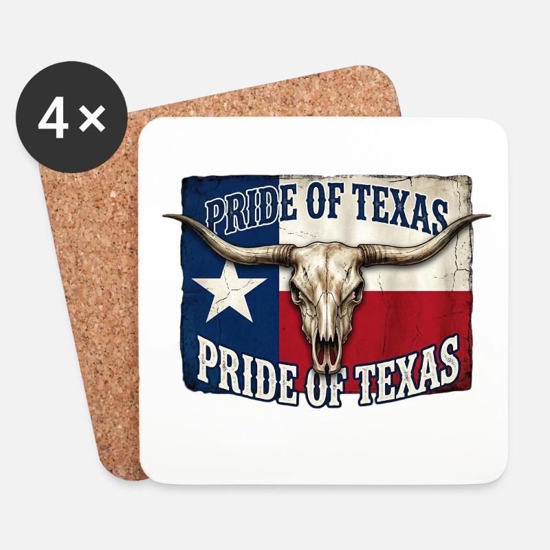 Texas Pride Hörner-Schädel - Untersetzer (4er-Set) - Weiß