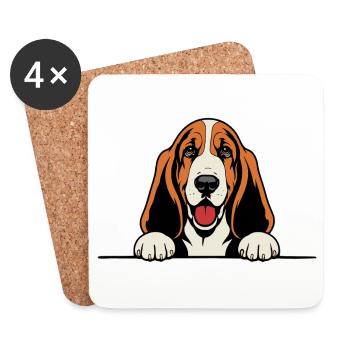 Basset-Hound_Hund_mit_Pfoten_farbig - Untersetzer (4er-Set) - Weiß - Vorne