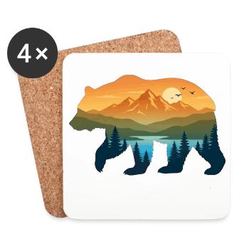 Ours silhouette paysage montagnard - Dessous de verre (lot de 4) - blanc - Devant