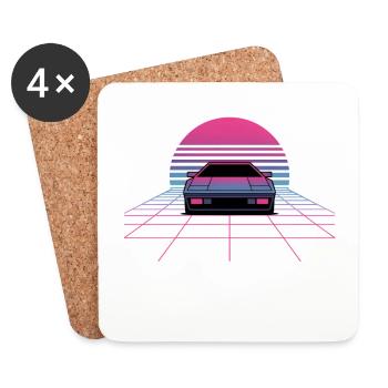 Outrun Car Sunset Synthwave 80s Grid - Coasters (set of 4) - white - Front