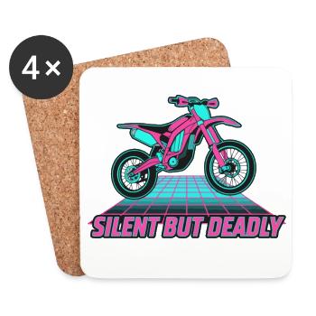 Silent But Deadly 80s Electric Dirt Bike - Coasters (set of 4) - white - Front