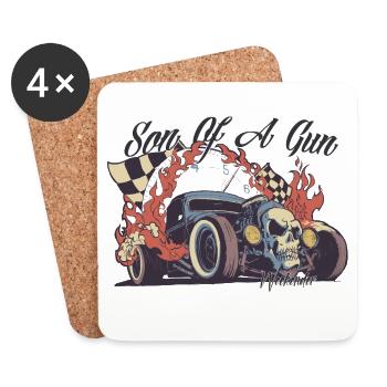 Flammes du Crâne Hot Rod - Dessous de verre (lot de 4) - blanc - Devant