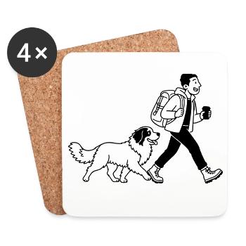 Wanderer with Dog – Outdoor Design, Line Art - Coasters (set of 4) - white - Front