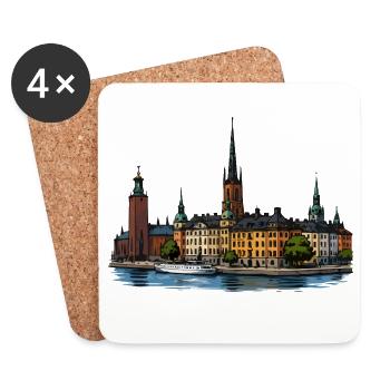 Ville : Stockholm, Suède - Dessous de verre (lot de 4) - blanc - Devant