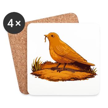 Oranger Vogel mit Wurm am Boden - Untersetzer (4er-Set) - Weiß - Vorne