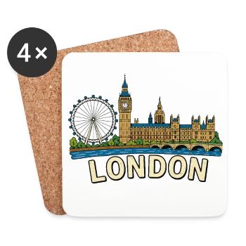 Illustration vintage de la skyline Big Ben de Londres - Dessous de verre (lot de 4) - blanc - Devant