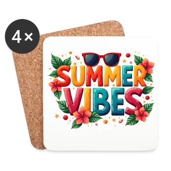 Sommer Vibes farbenfrohe Buchstaben Sonne Strand - Untersetzer (4er-Set) - Weiß - Vorne