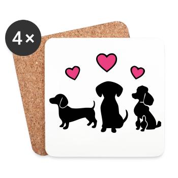 Drei Hunde Dackel Herzen Hundemama Gassi - Untersetzer (4er-Set) - Weiß - Vorne