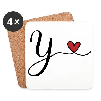 Y Letter Initial Monogram Design with Heart - Coasters (set of 4) - white - Front