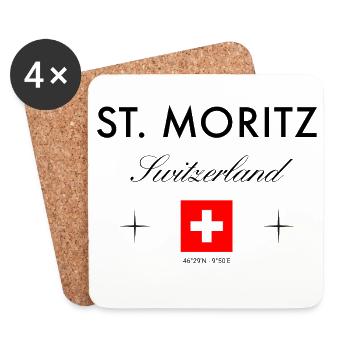 St. Moritz Schweiz Koordinaten Reise Souvenir - Untersetzer (4er-Set) - Weiß - Vorne