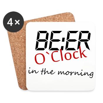 Beer o clock Lustiger Bier Spruch Geschenk - Untersetzer (4er-Set) - Weiß - Vorne