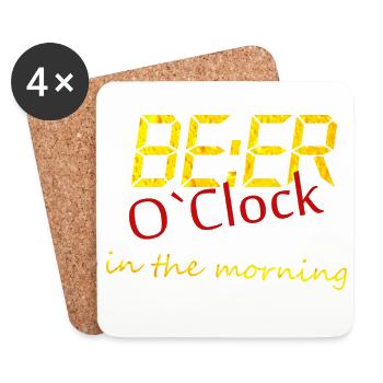 Bier Uhr am Morgen. Fundesign. Saufshirt - Untersetzer (4er-Set) - Weiß - Vorne