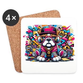 Hip Hop Bulldog Puppy Graffiti Street Style Merch - Coasters (set of 4) - white - Front