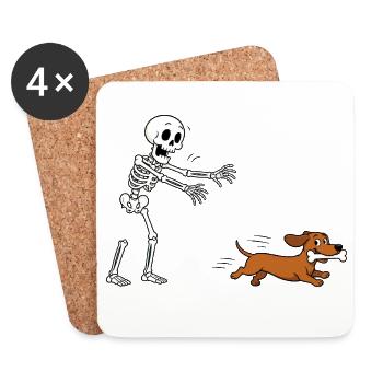 Halloween, Dackel, Skelett - Untersetzer (4er-Set) - Weiß - Vorne