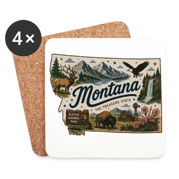 Montana Treasure State Vintage-Reiseaufkleber - Untersetzer (4er-Set) - Weiß - Vorne