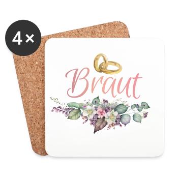 Braut Ringe Blumen JGA Junggesellenabschied - Untersetzer (4er-Set) - Weiß - Vorne