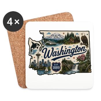 Washington State Mount Rainier Vintage-Aufkleber - Untersetzer (4er-Set) - Weiß - Vorne