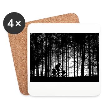 Freedom on two wheels – cyclists in the forest - Coasters (set of 4) - white - Front