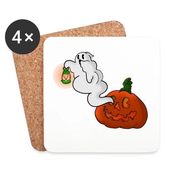 Ghost with lantern over pumpkin - Coasters (set of 4) - white - Front