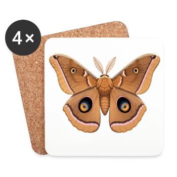 Polyphemus Moth Antheraea Polyphemus Style de dessin animé - Dessous de verre (lot de 4) - blanc - Devant