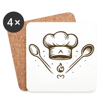 Chapeau de boulanger – Motif symbole de boulangerie - Dessous de verre (lot de 4) - blanc - Devant