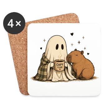 Capy Club Geist Capybara Gemütlicher Kaffee - Untersetzer (4er-Set) - Weiß - Vorne