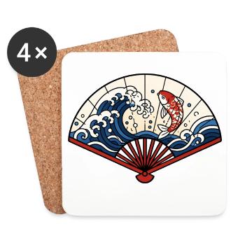 Japanischer Fächer Wellen Koi Fisch Vektor Shirt - Untersetzer (4er-Set) - Weiß - Vorne