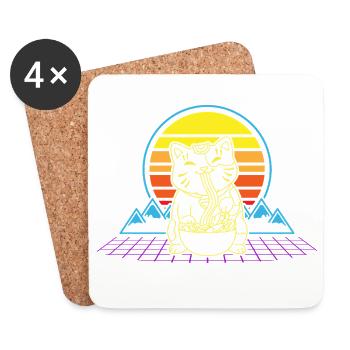 Katze Ramen Neon Retro - Untersetzer (4er-Set) - Weiß - Vorne