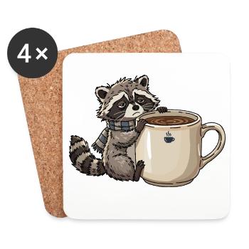 Tired Raccoon Coffee Design - Untersetzer (4er-Set) - Weiß - Vorne