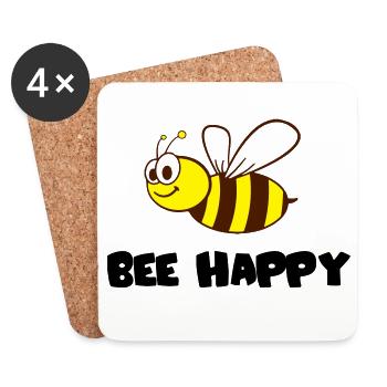 bee happy - Untersetzer (4er-Set) - Weiß - Vorne