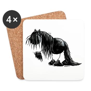 "Black Pearl" - Friesian Horse - Cartoon - Coasters (set of 4) - white - Front