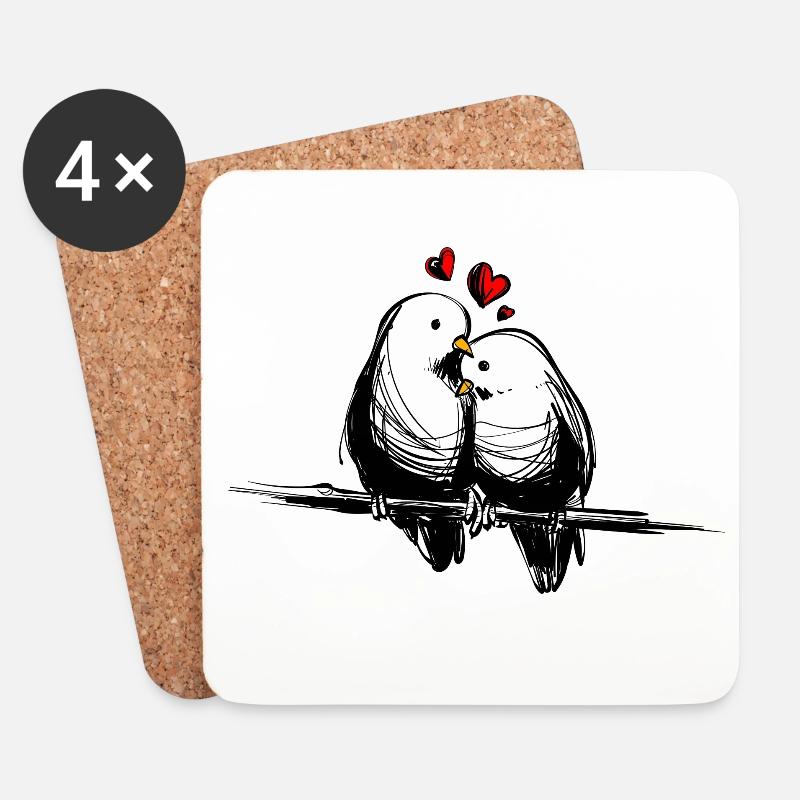 Liebe - Love - Amore - Turteltaube - Taube - Untersetzer (4er-Set) - Weiß