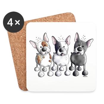 Trois bouledogues français - Bouledogue - Chien - Dessous de verre (lot de 4) - blanc - Devant