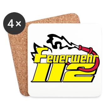 Freiwillige Feuerwehr , Shirt , Feuerwehr 112 (25) - Untersetzer (4er-Set) - Weiß - Vorne