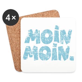 Moin Moin. (Vintage Hellblau) Guten Morgen - Untersetzer (4er-Set) - Weiß - Vorne