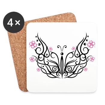 Butterfly with cherry blossoms - Coasters (set of 4) - white - Front