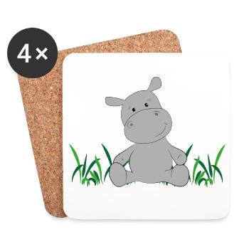 Hippopotamus on meadow - Coasters (set of 4) - white - Front