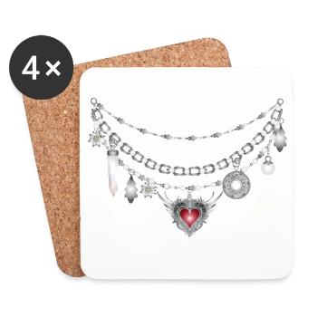 altsilbernes Dirndl Charivari mit vielen Anhängern - Untersetzer (4er-Set) - Weiß - Vorne