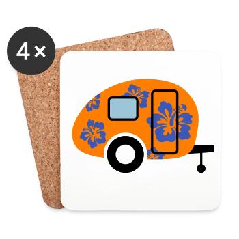 Hibiscus Caravan Caravan Camping Camper - Coasters (set of 4) - white - Front