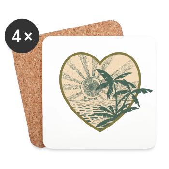 Coucher de soleil et palmiers (vert) - Dessous de verre (lot de 4) - blanc - Devant
