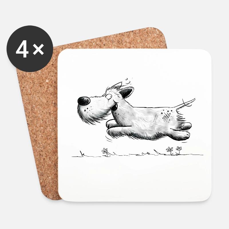 Rennender Schnauzer I Flotter Hund Comic - Untersetzer (4er-Set) - Weiß
