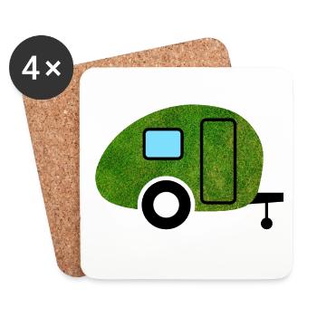 Wohnwagen Rasen Gras Natur Camping Caravan Outdoor - Untersetzer (4er-Set) - Weiß - Vorne