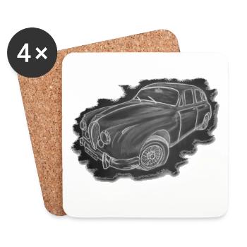 Vintage car - drawing - Coasters (set of 4) - white - Front