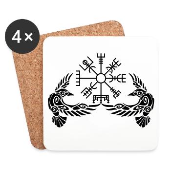 Corbeaux noirs et boussole viking - Dessous de verre (lot de 4) - blanc - Devant